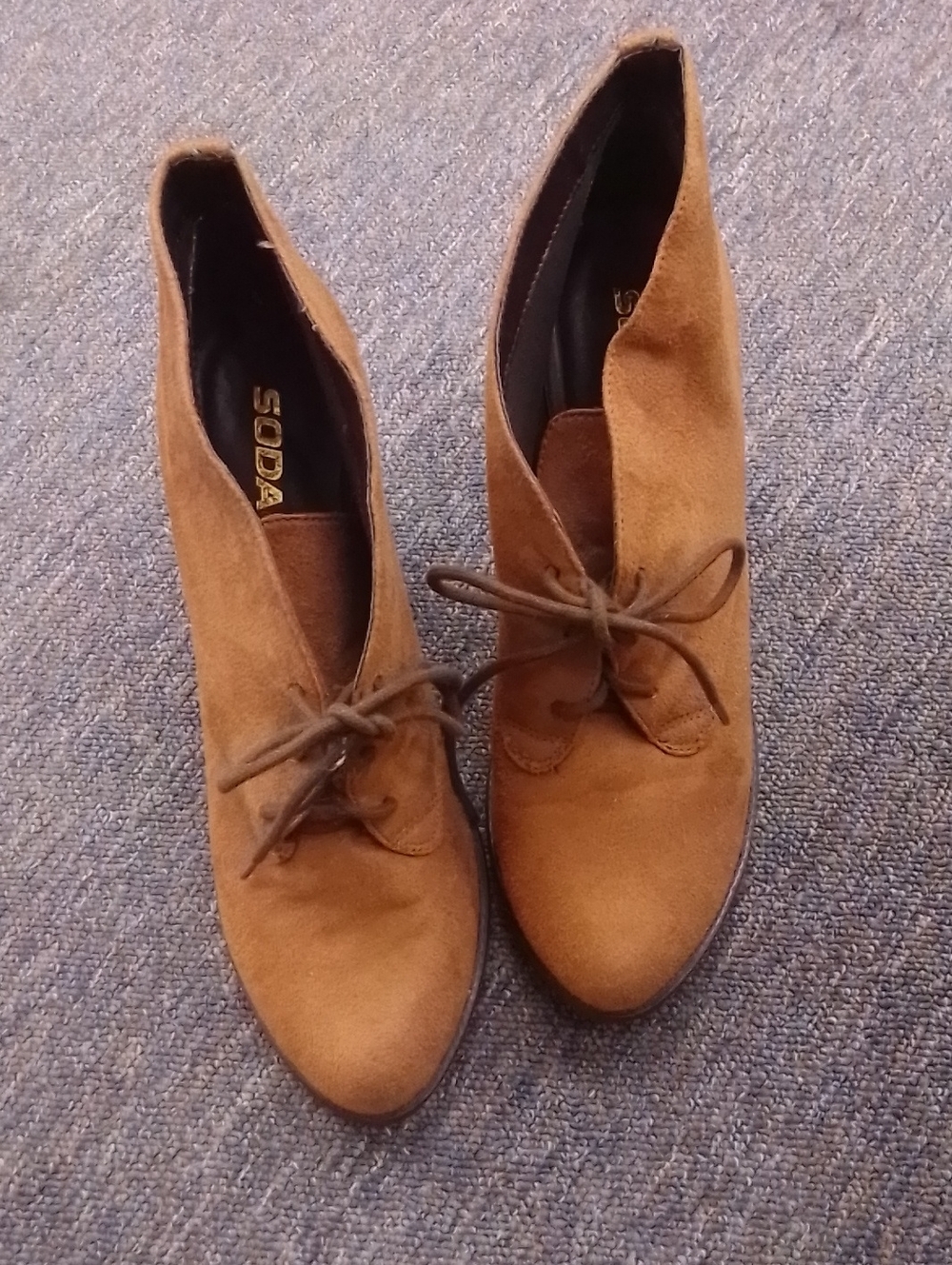 Soda Tan Suede Lace-Up Ankle Boots